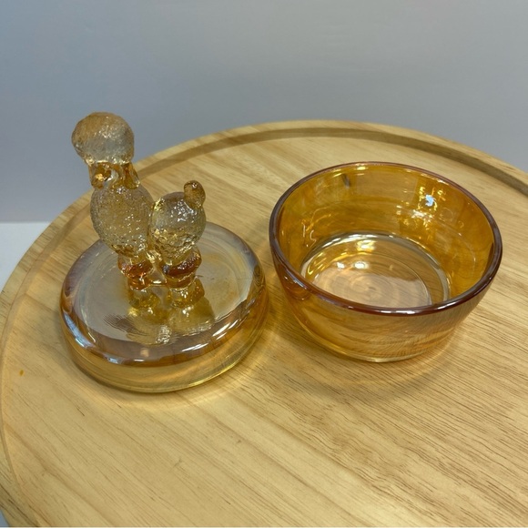 VTG Jeanette Carnival Glass Iridescent Poodle Dog Powder Box / Jar Trinket Dish - Picture 2 of 8
